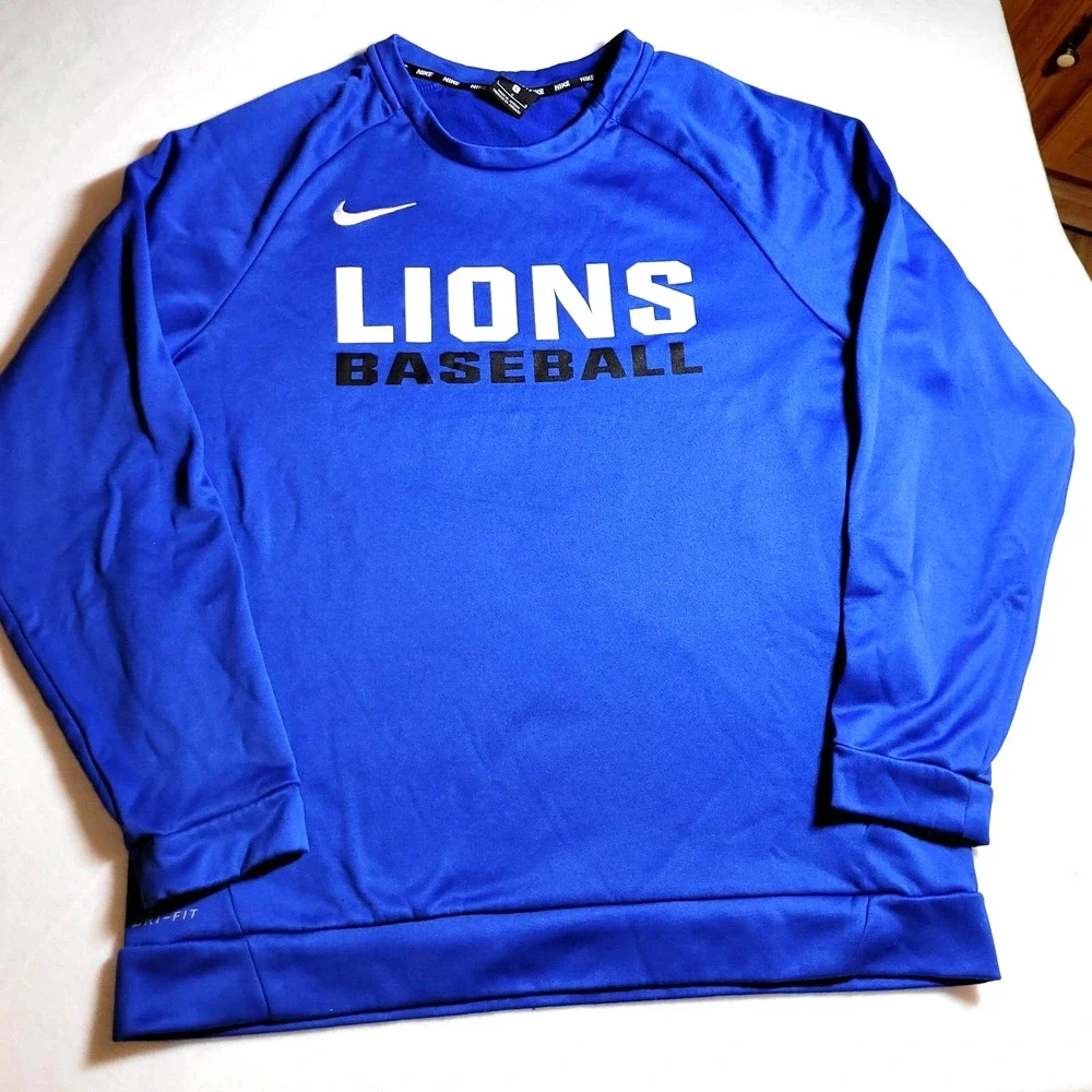 Nike Dri-Fit Mens Lions Baseball Crewneck Sweatshirt L Performance Athletic Blue